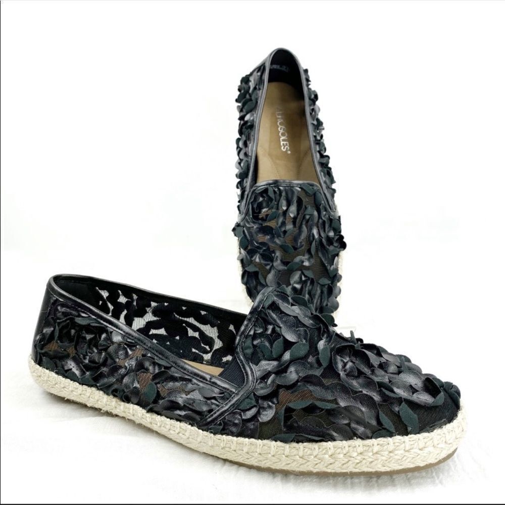 Aerosoles Let’s Drive Flutter Ruffle Espadrille Slip On Loafers Black 10.5 W